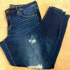 Mossimo Mid-Rise Jegging-Size 16/33R-Dark Blue Denim Distressed-Power Stretch